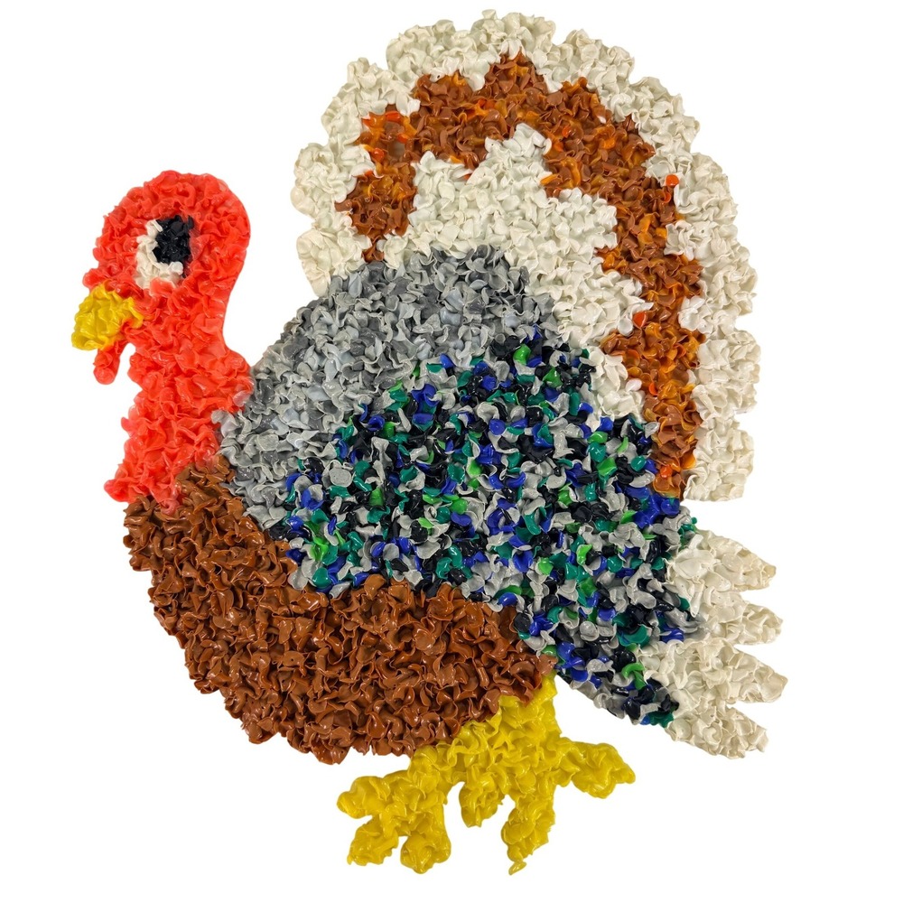 Melted Plastic Popcorn Turkey Fall Thanksgiving Wall Decor 16″ x 13″ Vintage